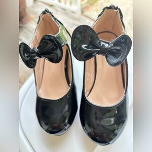 girl's kids back zipper closure mary jane bow wedding flower girl Black